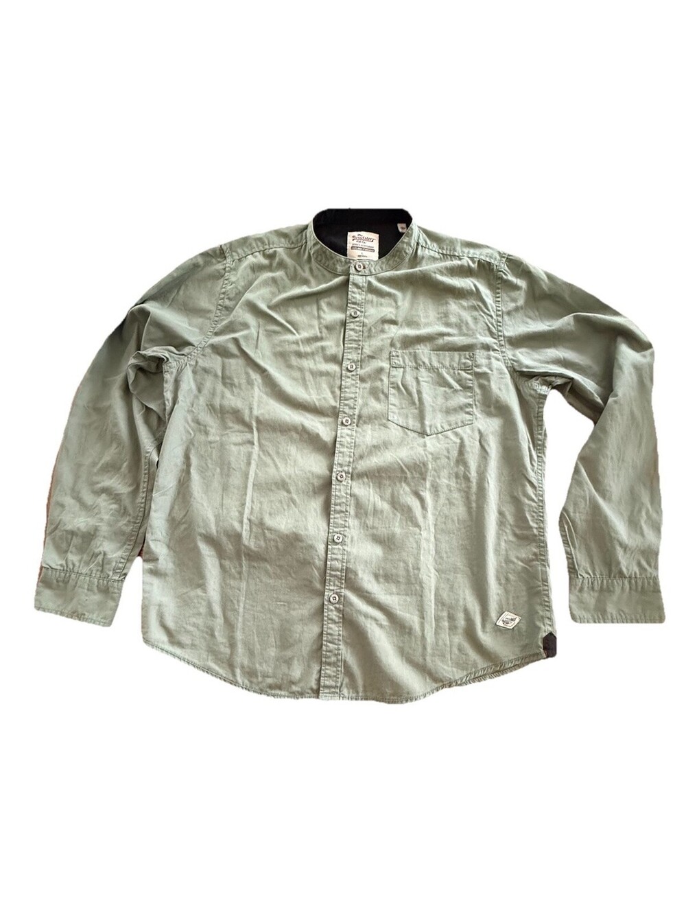 The Roadster Olive Green Men’s Button Up Band Collar 100% Cotton Size Large